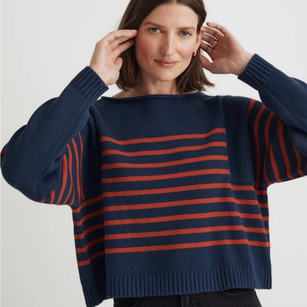 Madewell Size Medium Rollover Women's Sweater. Classic Indigo/Striped.